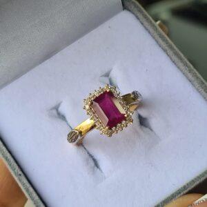 Anel Direito 18K Rubi e diamante Natural - Imagem 2