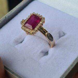 Anel Direito 18K Rubi e diamante Natural - Imagem 3